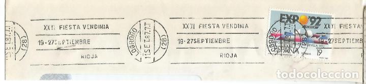 Francobolli: FRAGMENTO CON MAT RODILLO LOGRO&Ntilde;O LA RIOJA 1987 FIESTA DE LA VENDIMIA VINO WINE