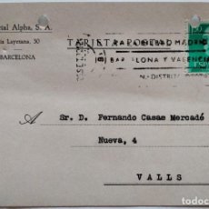 Sellos: TARJETA COMERCIAL DE LA EDITORIAL ALPHA. BARCELONA, 1972.