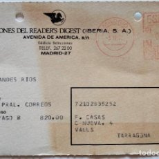 Sellos: TARJETA COMERCIAL DE LAS SELECCIONES DEL READER'S DIGEST. MADRID, 1972.