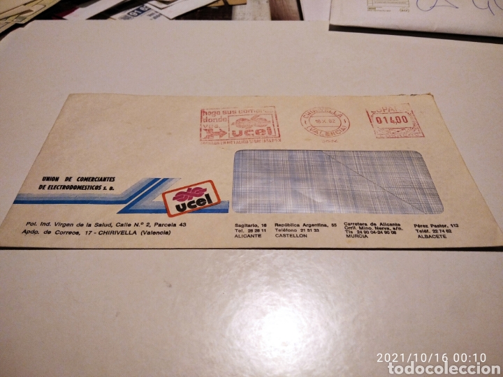 Francobolli: Sobre circulado Union de comerciantes de electrodom&eacute;sticos, Chirivella
