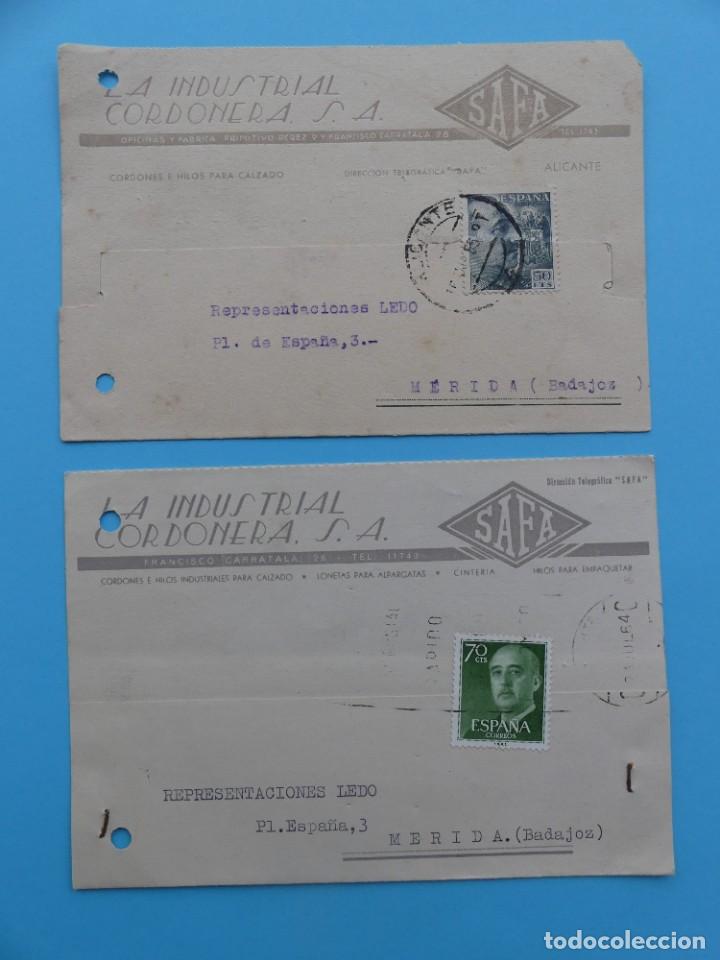 Selos: FILATELIA - ALICANTE - LA INDUSTRIA CORDONERA &rdquo;SAFA&rdquo; - LOTE 2 TARJETAS COMERCIALES 1955 Y 1964 - VER
