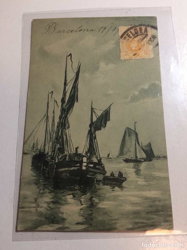 Sellos: Postal barco Barcelona 1910 - Foto 1