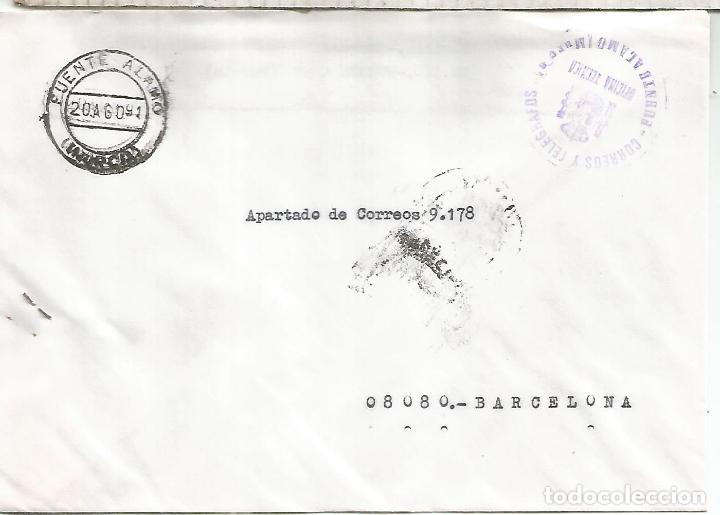 Stamps: FUENTE ALAMO MURCIA 1991 CC A BARCELONA DE OFICINA DE CORREOS