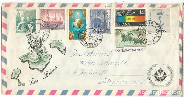 Timbres: SOBRE TURISTICO MAT PUERTO SOLLER BALEARES TOROS BARCO SHIP RELIGION ARTE