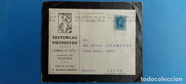 Sellos: SOBRE VALENCIA A PARIS ALFONSO XIII 40C - Foto 1