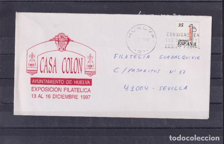 Sellos: -HUELVA . - 21 -, matasellos RODILLO, CONSIGNE EN / SUS ENVIOS EL / CODIGO POSTAL - Foto 1