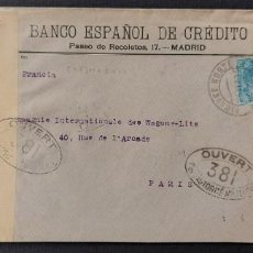 Sellos: SOBRE 1936 MADRID A PARIS BANCO ESP DE CREDITO CIE WAGON LITS ALFONSO XIII 25C. Lote 308690978