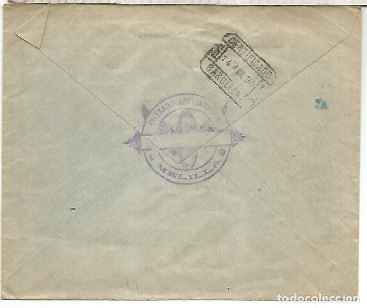 Sellos: MELILLA A ANVERS CC CERTIFICADA ALFONSO XIII VAQUER 1930 - Foto 2