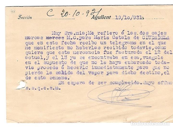 Sellos: VALENCIA EDIFIL 592 DE AGULLENT A VALENCIA 1931 - Foto 2