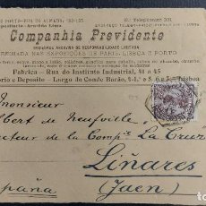 Sellos: PARTE DE SOBRE 1910 LISBOA (PORTUGAL) A LINARES JAEN (ESPANA) SELLO PORTUGAL 25 REIS