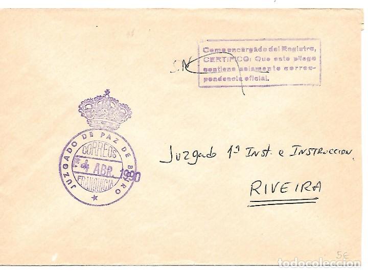 Timbres: SOBRE CIRCULADO DEL JUSGADO DE PAZ DE BOIRO - CORU&Ntilde;A A RIVEIRA. 1990