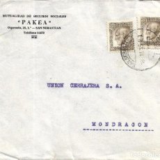 Sellos: SANTIAGO RAMON Y CAJAL 1934 (EDIFIL 680 DOS SELLOS) EN CARTA COMERCIAL PAKEA SAN SEBASTIAN-MONDRAGON. Lote 329702108