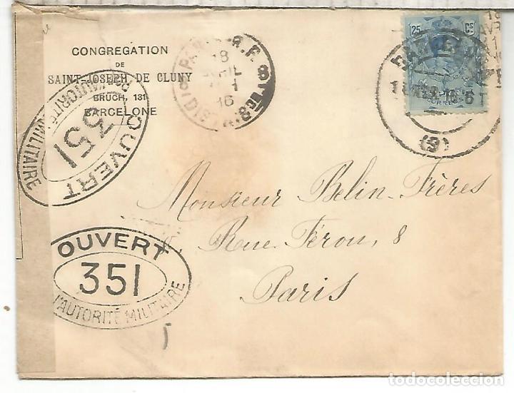 Briefmarken: BARCLONA A PARIS CC 1916 CON CENSURA MILITAR FRANCESA