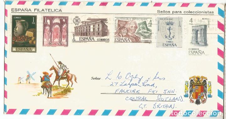 Stamps: POLLENSA BALEARES SOBRE TURISTICO QUIJOTE ARTE PINTURA ROMA MEZQUITA ANCLA