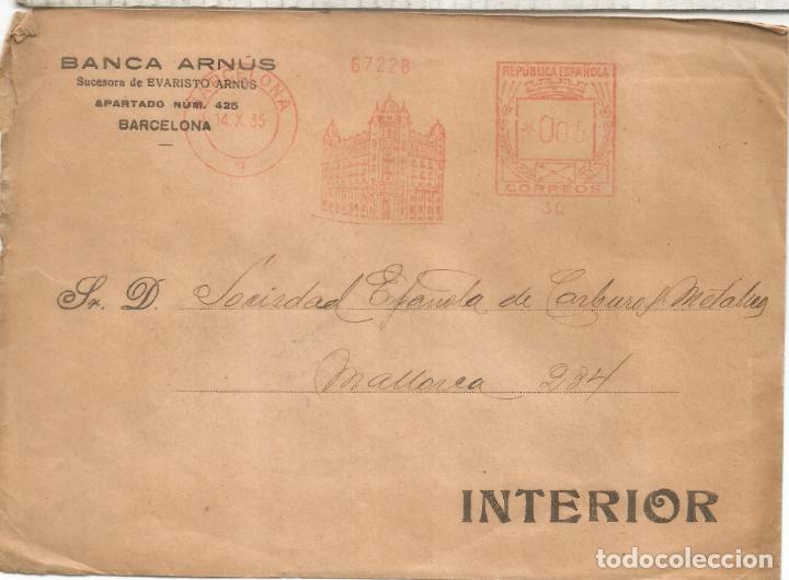 Francobolli: SEGUNDA REPUBLICA BARCELONA CC CON FRANQUEO MECANICO METER BANCA ARNUS 1935