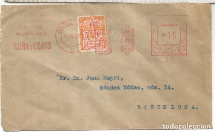 Francobolli: SEGUNDA REPUBLICA BARCELONA CC CON FRANQUEO MECANICO FABRA Y COATS 1933 NUM. 37