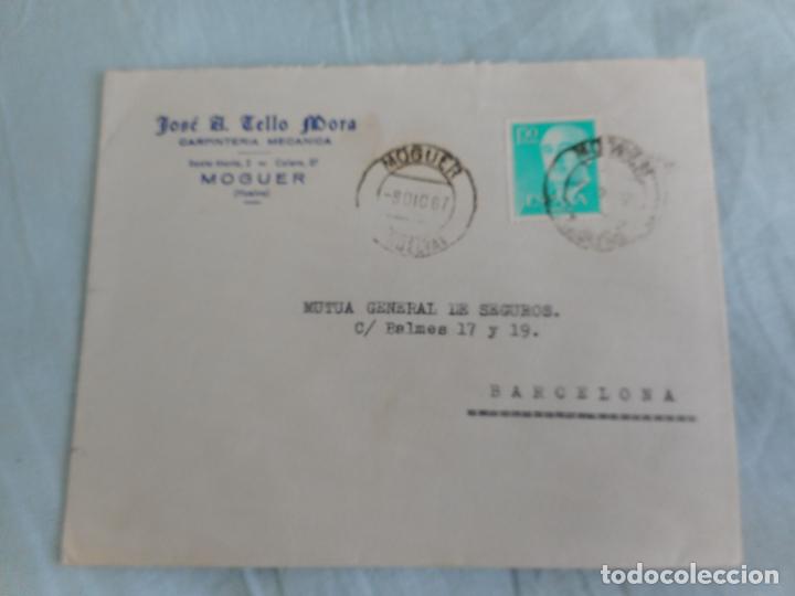 Selos: ANTIGUO SOBRE COMERCIAL JOSE TELLO MORA. CARPINTERIA MECANICA. MOGUER HUELVA 1967