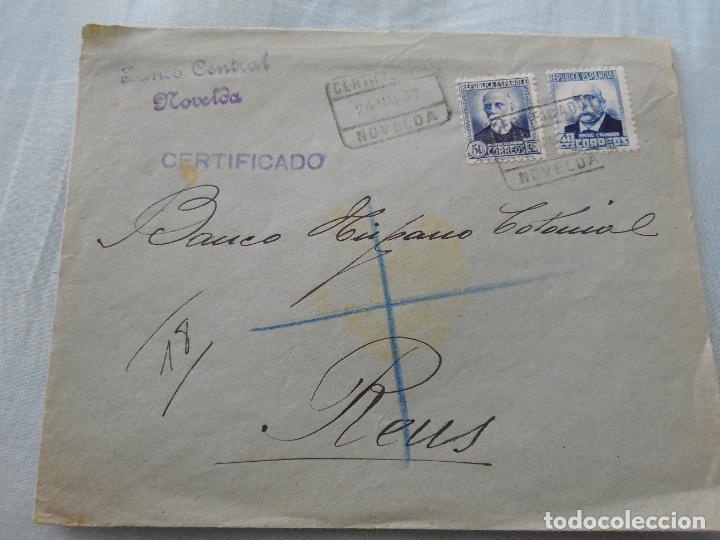Briefmarken: ANTIGUO SOBRE BANCO CENTRAL CIRCULADO NOVELDA ALICANTE 1937