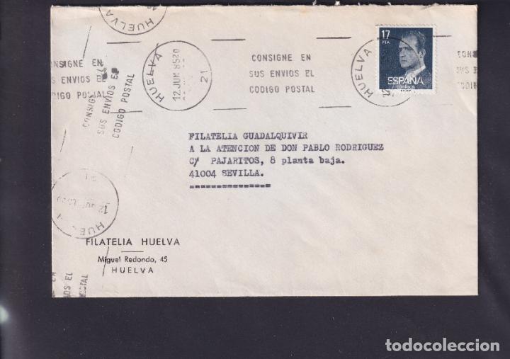 Sellos: -HUELVA 21. matasellos RODILLO CONSIGNE EN / SUS ENVIOS EL / CODIGO POSTAL - Foto 1