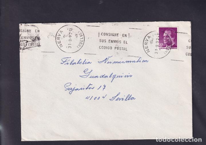 Sellos: -NERVA (HUELVA), matasellos RODILLO CONSIGNE EN / SUS ENVIOS EL / CODIGO POSTAL - Foto 1