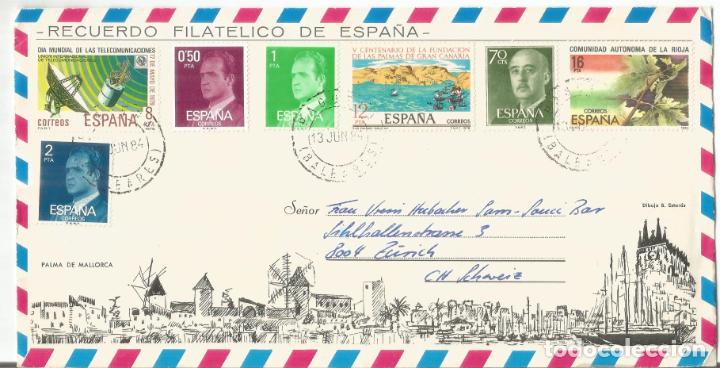 Briefmarken: SOBRE TURISTICO MAT PAGUERA BALEARES DA&Ntilde;ADO ESTATUTO RIOJA TELECOM SATELITE ESPACIO