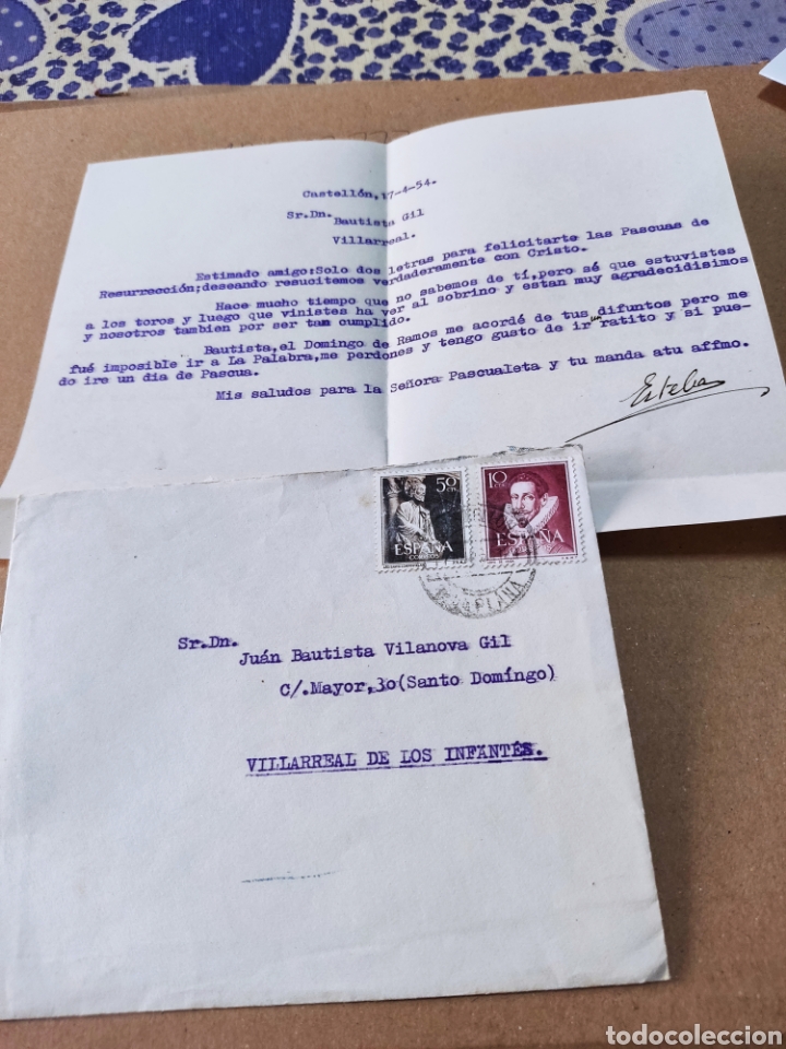 Briefmarken: Sobre con carta dirigida a Sr Juan Bautista Vilanova Gil,vi&ntilde;eta El padre Dami&aacute;n