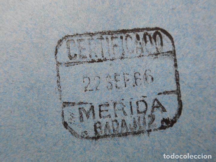 Sellos: ANTIGUO SOBRE CIRCULADO CERTIFICADO MERIDA BADAJOZ 1966 - Foto 3
