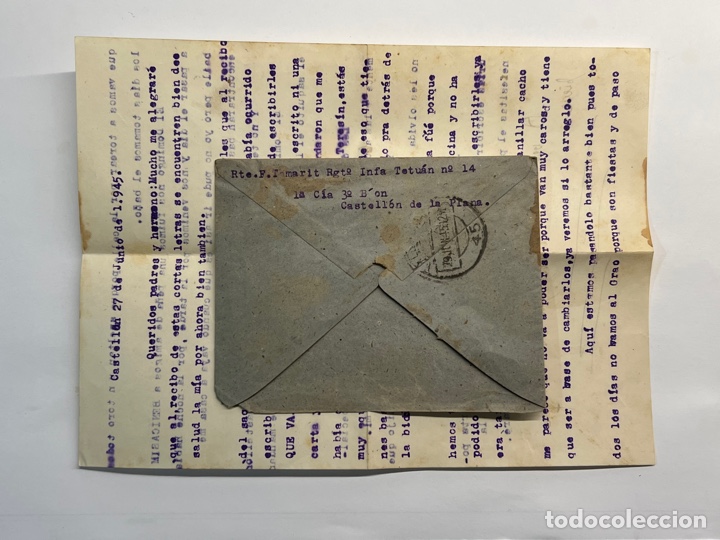 Briefmarken: RGTO. Infanteria TETU&Aacute;N 14, 1a Cia 3er Batall&oacute;n Carta y sobre c&iacute;rculado (a.1945) carta a la familia