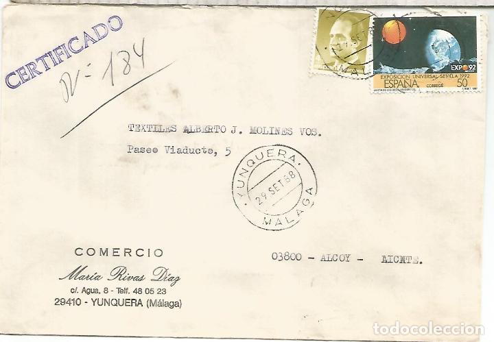 Stamps: YUNQUERA MALAGA A ALCOY CC CERTIFICADA CON LLEGADA 1988