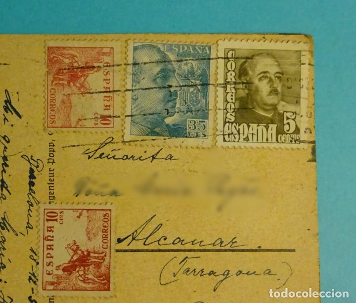 Sellos: POSTAL CIRCULADA BARCELONA A ALCANAR. 1955 - Foto 1