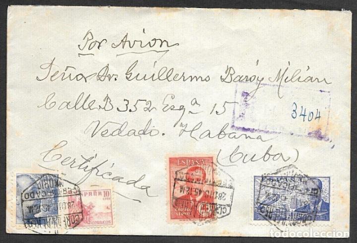 Sellos: MADRID CERTIFICADA A CUBA 1945 - Foto 1