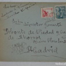 Sellos: SOBRE CIRCULADO DE CILLEROS, CACERES ,A CAJA DE AHORROS MADRID, 1940. SELLOS CID Y FRANCO. CENSURA. Lote 363114395
