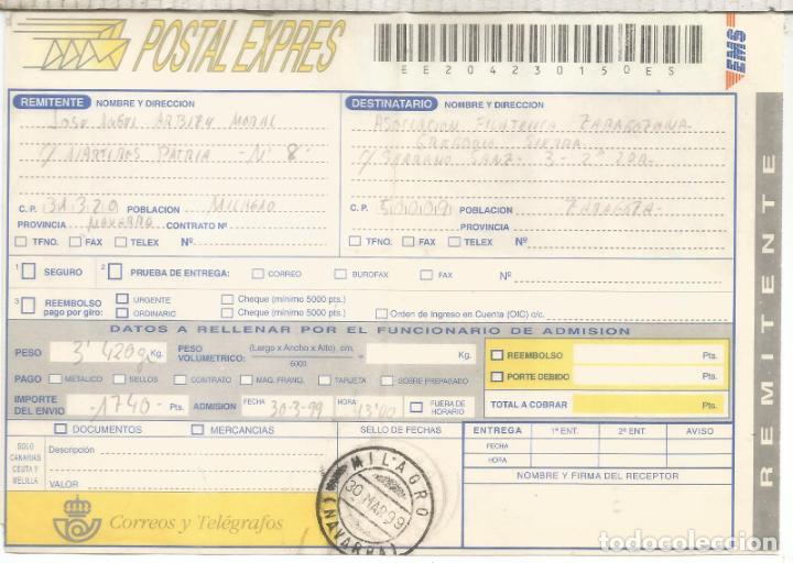 Sellos: MILAGRO NAVARRA 1999 DOCUMENTO ENVIO POSTAL EXPRESS - Foto 1