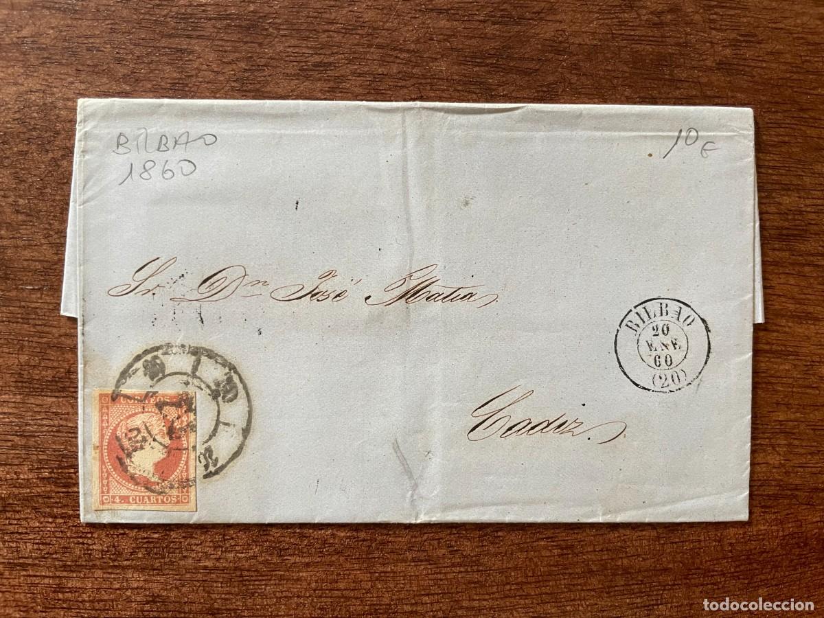 Sellos: A&Ntilde;O 1860. SOBRE CIRCULADO. BILBAO. CADIZ. - Foto 1