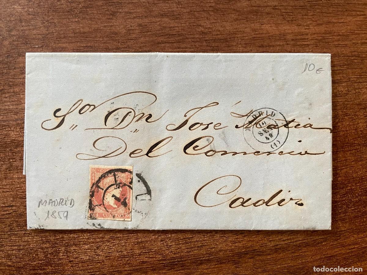 Sellos: A&Ntilde;O 1859. SOBRE CIRCULADO. MADRID. CADIZ. - Foto 1