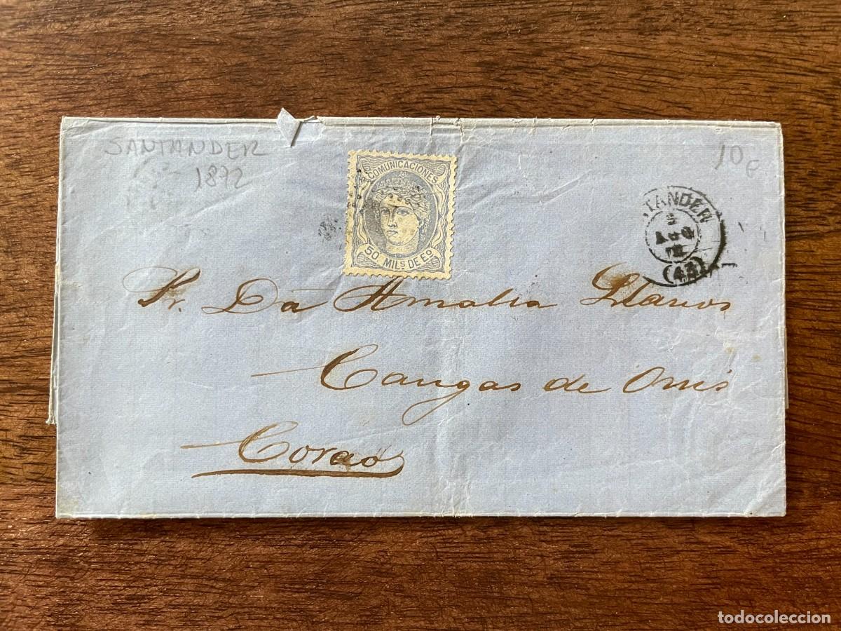 Sellos: A&Ntilde;O 1872. SOBRE CIRCULADO. SANTANDER. - Foto 1