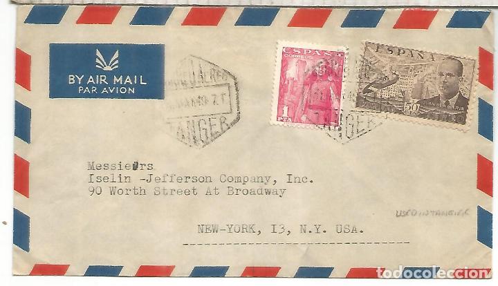 Sellos: TANGER A USA 1949 CON MAT HEXAGONAL CORREO AEREO - Foto 1