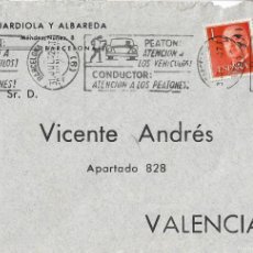 Sellos: PEATON ATENCION A LOS VEHICULOS RARO RODILLO CARTA COMERCIAL 1962 VICENTE ANDRES BARCELONA-VALENCIA. Lote 379816474