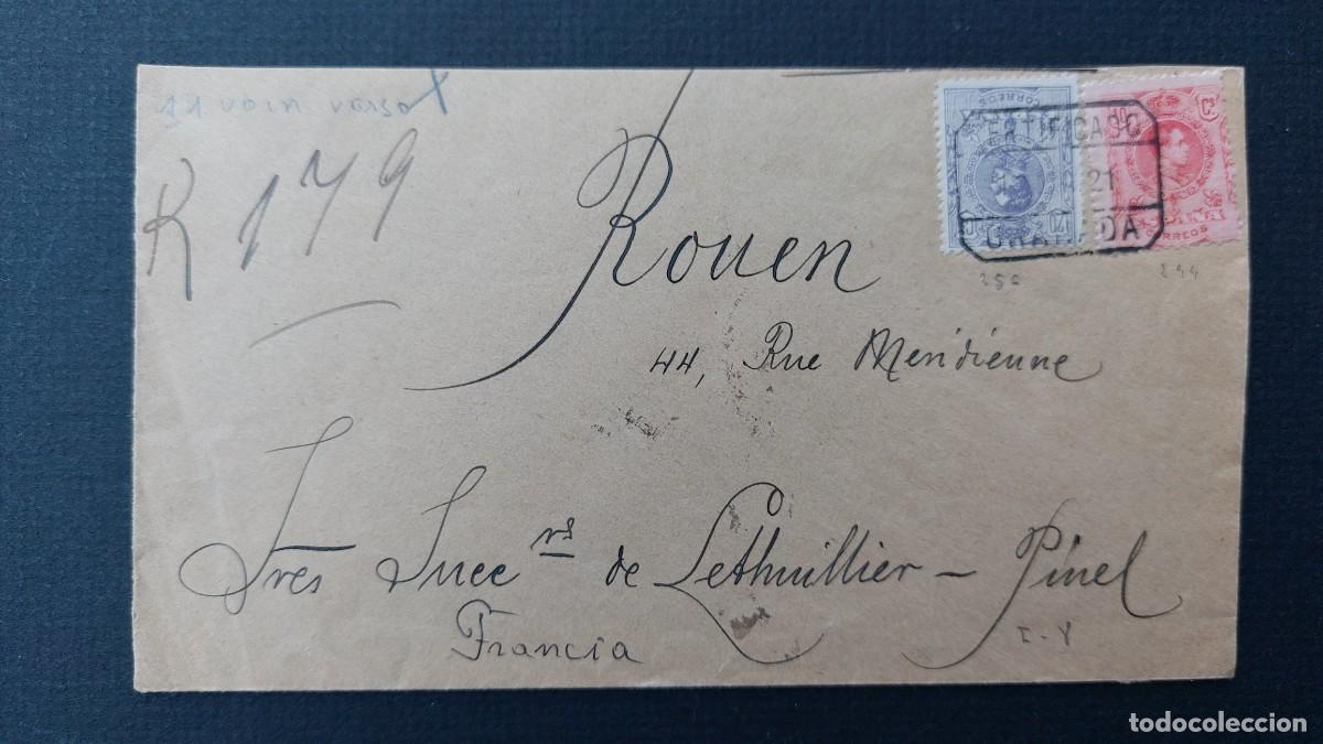 Sellos: SOBRE 1921 GRANADA A ROUEN (FRANCIA) CERTIFICADO - Foto 1