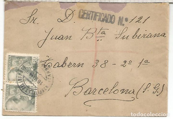 Briefmarken: HOSPITALET DEL INFANTE TARRAGONA A BARCELONA CC CERTIFICADA 1943 FRANCO DE PERFIL