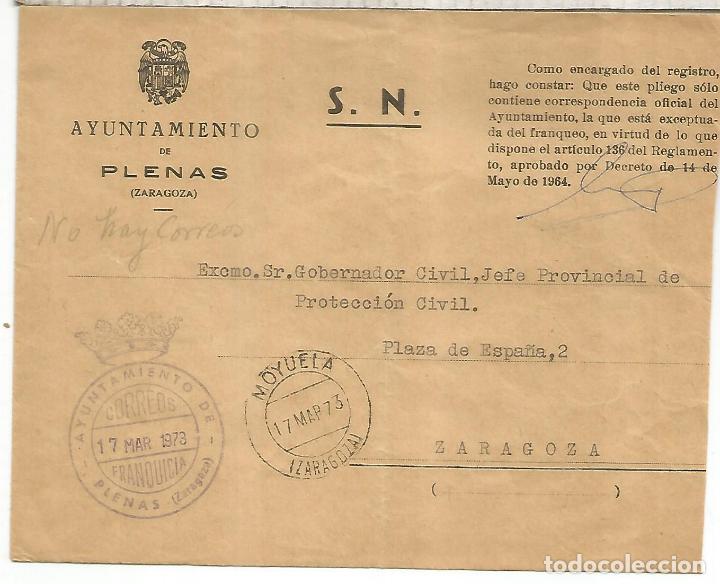 Francobolli: CC CON FRANQUICIA AYUNTAMIENTO DE PLENAS ZARAGOZA 1973 MAT MOYUELA