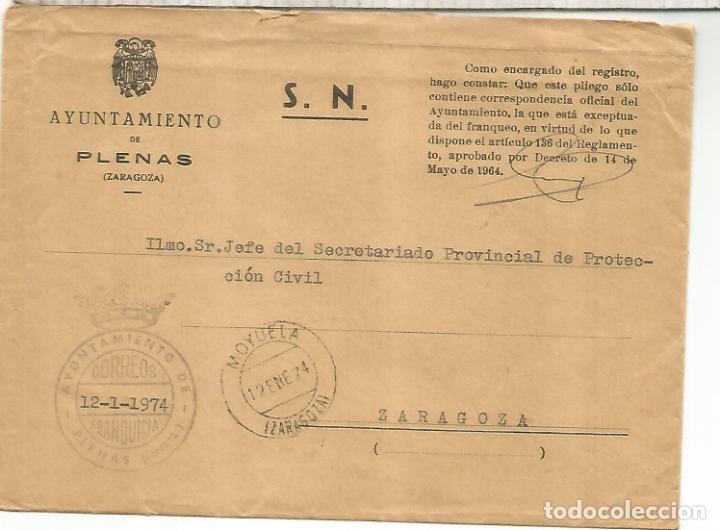Francobolli: CC CON FRANQUICIA AYUNTAMIENTO DE PLENAS ZARAGOZA 1973 MAT MOYUELA