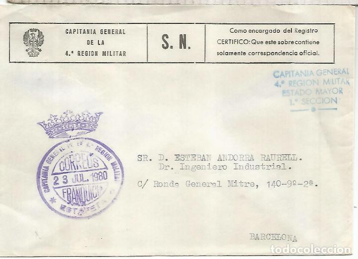Francobolli: CC CON FRANQUICIA CAPITANIA GENERAL 4 REGION MILITAR 1980