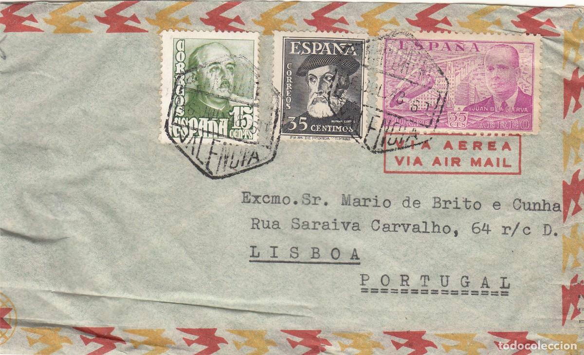Sellos: SOBRE: 1948 VALENCIA - LISBOA / VIA AEREA - Foto 1