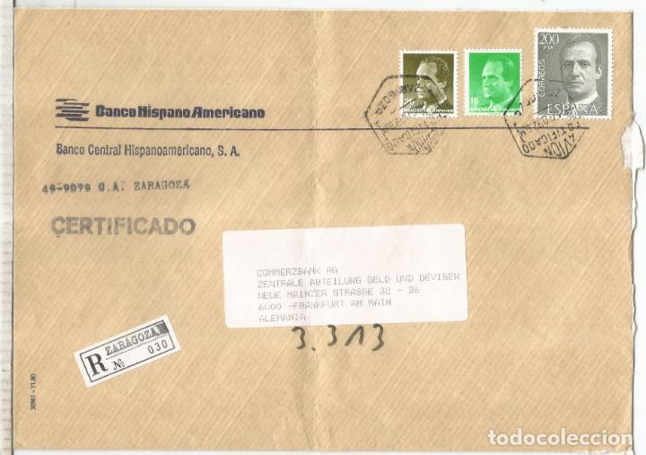 Sellos: ZARAGOZA A FRANKFURT CERTIFICADA 1992 MAT HEXAGONAL AVION - Foto 1