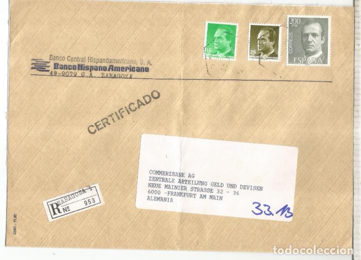 Sellos: ZARAGOZA A FRANKFURT CERTIFICADA 1992 MAT HEXAGONAL AVION - Foto 1