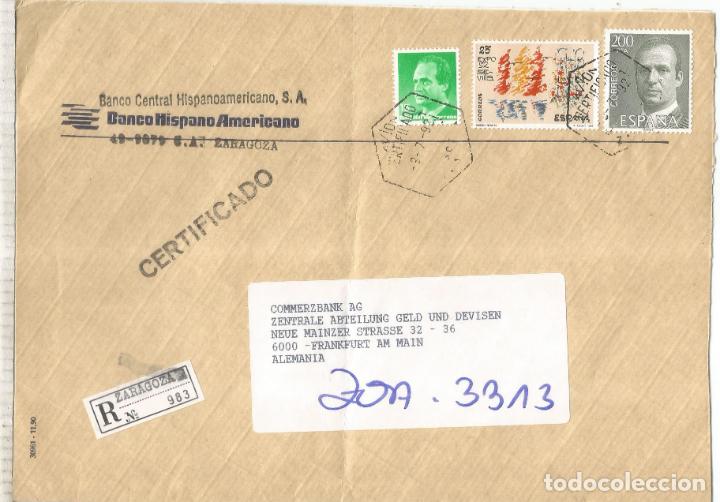 Sellos: ZARAGOZA A FRANKFURT CERTIFICADA 1992 MAT HEXAGONAL AVION - Foto 1