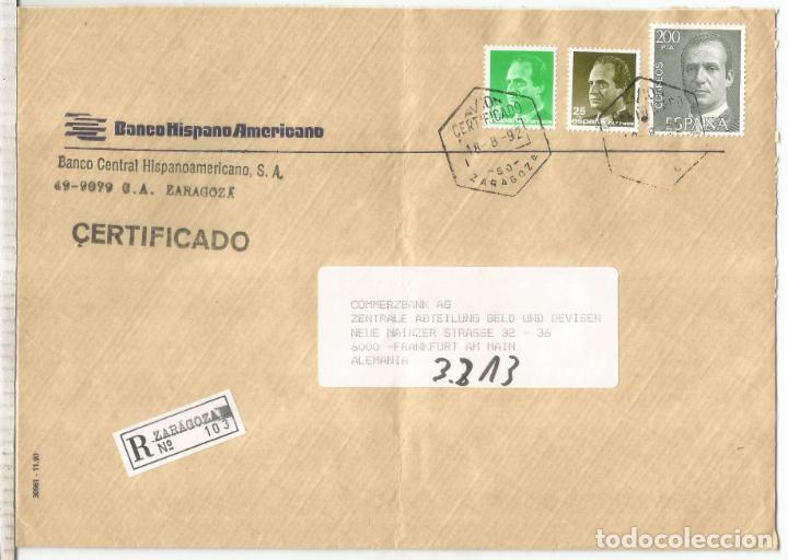 Sellos: ZARAGOZA A FRANKFURT CERTIFICADA 1992 MAT HEXAGONAL AVION - Foto 1