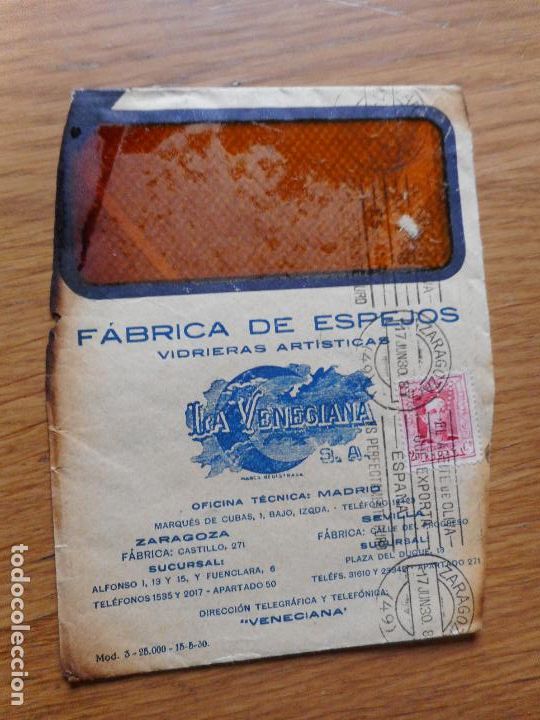 Timbres: ANTIGUO SOBRE CIRCULADO COMERCIAL FABRICA ESPEJOS LA VENECIANA ZARAGOZA 1930
