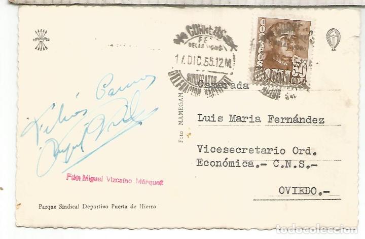 Timbres: POSTAL FALANGE CON MAT DELEGACION NACIONAL DE SINDICATOS 1955